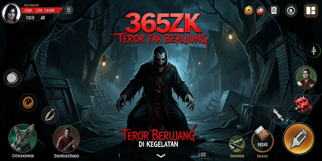 Screenshot gameplay 365ZK menampilkan adegan menyeramkan dengan makhluk misterius.