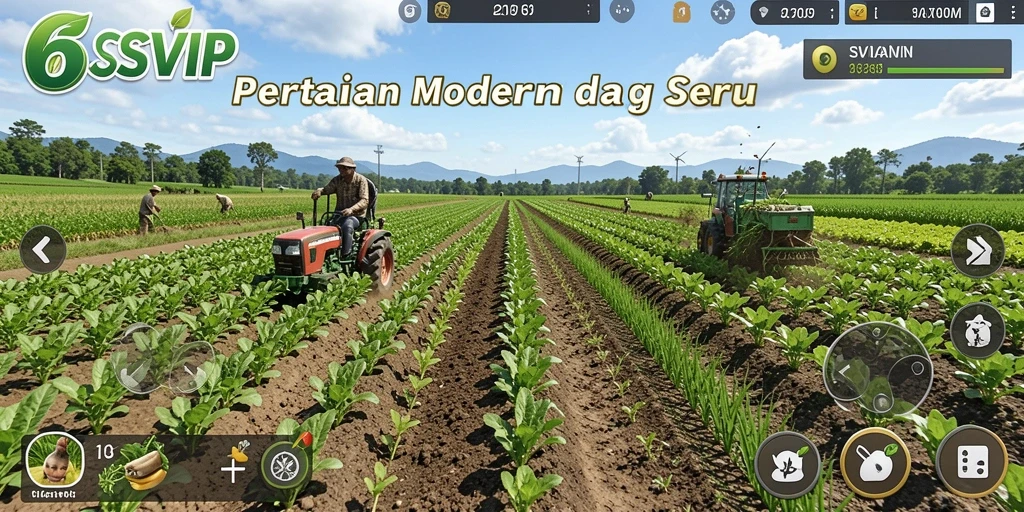 Tampilan gameplay 6SVIP yang menampilkan ladang subur dan hewan ternak yang sehat.