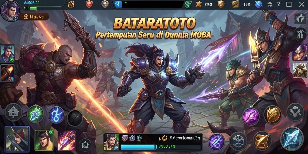 Tampilan screenshot gameplay <strong>BATARATOTO</strong> yang menampilkan aksi pertempuran MOBA yang mendebarkan.