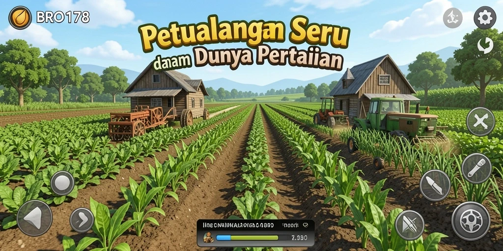 Tampilan gameplay <strong>BRO178</strong> yang menampilkan pemandangan pertanian yang indah.
