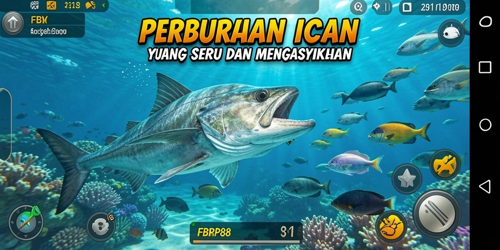 Menampilkan aksi seru dalam permainan Tembak Ikan