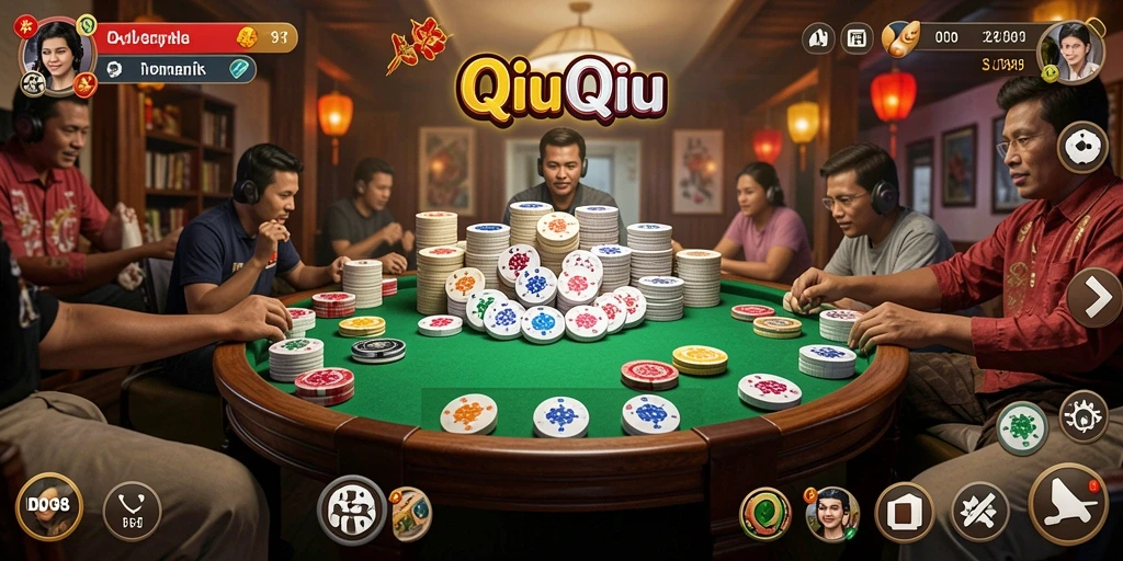 Screenshot utama ID098 menunjukkan keseruan permainan QiuQiu.