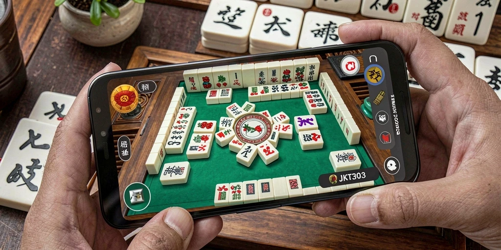 Tampilan gameplay seru JKT303 dengan ubin Mahjong yang penuh warna.