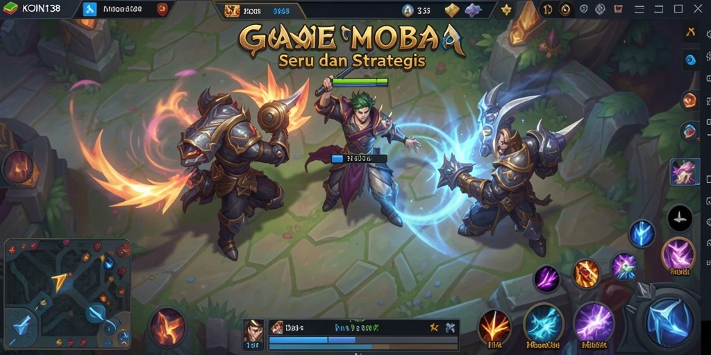 Screenshot gameplay KOIN138 yang penuh aksi MOBA.