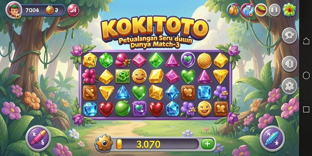Gameplay KOKITOTO menampilkan aksi mencocokkan yang seru dan penuh warna.