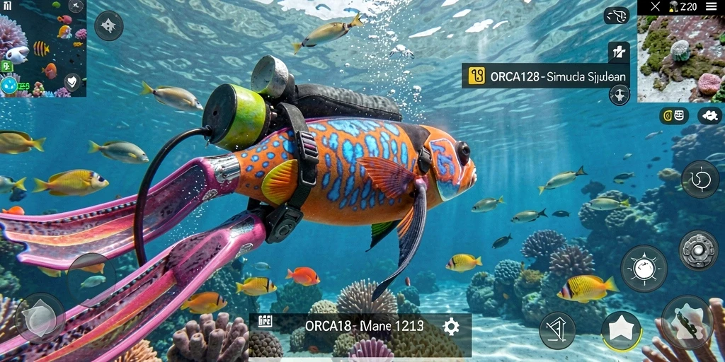 Tangkapan layar ORCA128 menampilkan gameplay mendalam di bawah laut.