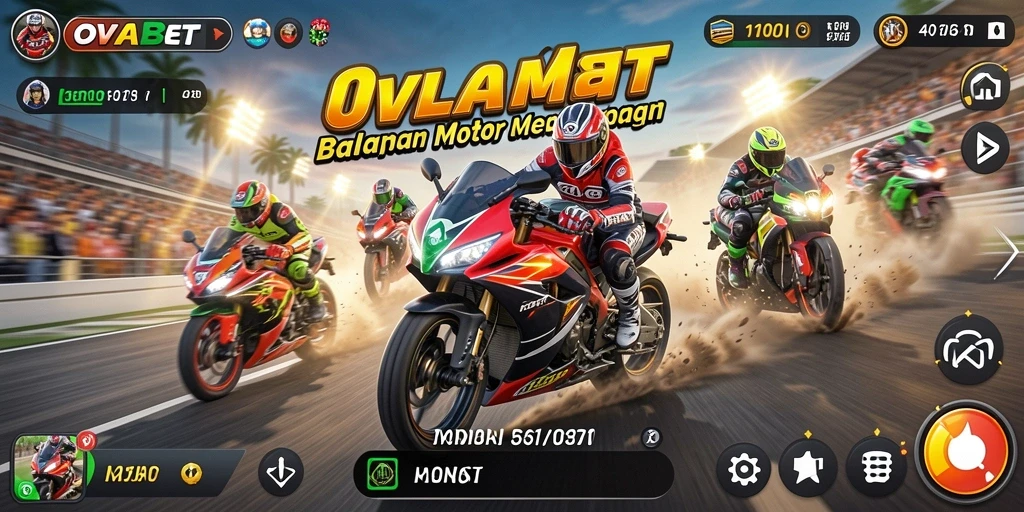 Gameplay OVABET yang menampilkan balapan motor cepat dan seru.