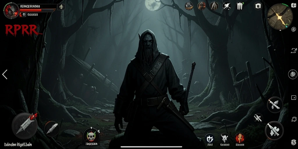 Tampilan gameplay menakutkan dari RPRR saat karakter menjelajahi lokasi berhantu.