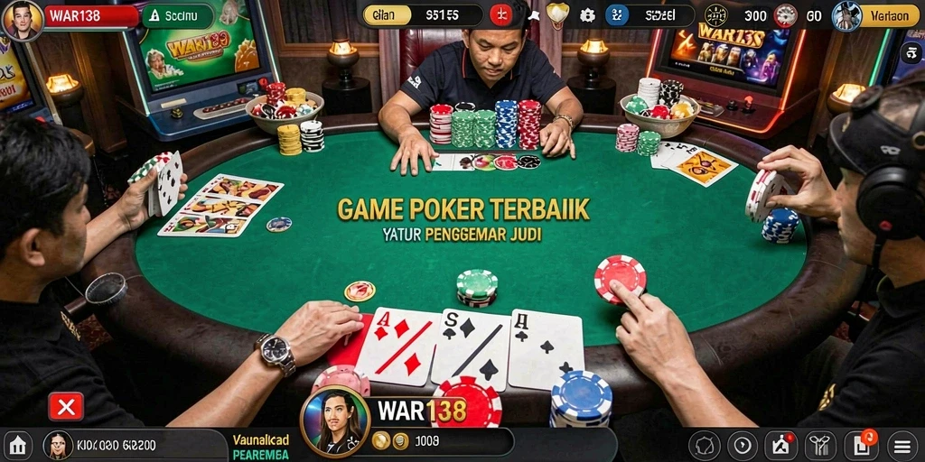 Tampilan gameplay Poker yang seru dan mendebarkan di WAR138.