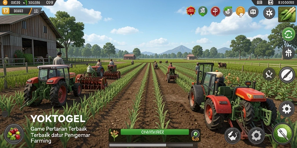 Screenshot gameplay YOKTOGEL menampilkan ladang yang indah dan aktivitas bertani.