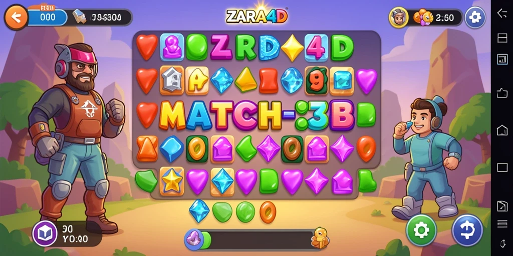 Tampilan gameplay ZARA4D dengan objek Match-3 yang warna-warni.